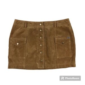 DEPT Camel Suede Leather Mini Skirt